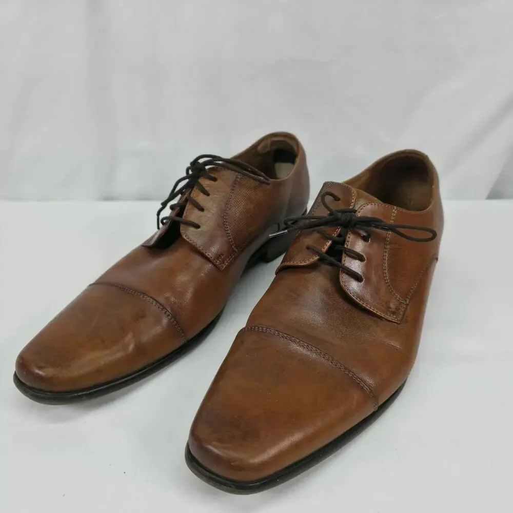 Florsheim Mens 11.5D Cap Toe Oxford Derby Leather Dress Shoes Cognac Brown